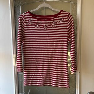 Talbots Red and White Cotton Striped Shirt
